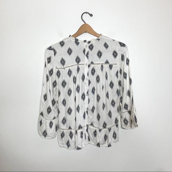Lucky Brand Ivory Boho Print High Neck Long Sleeve Blouse Small S - Picture 8 of 9